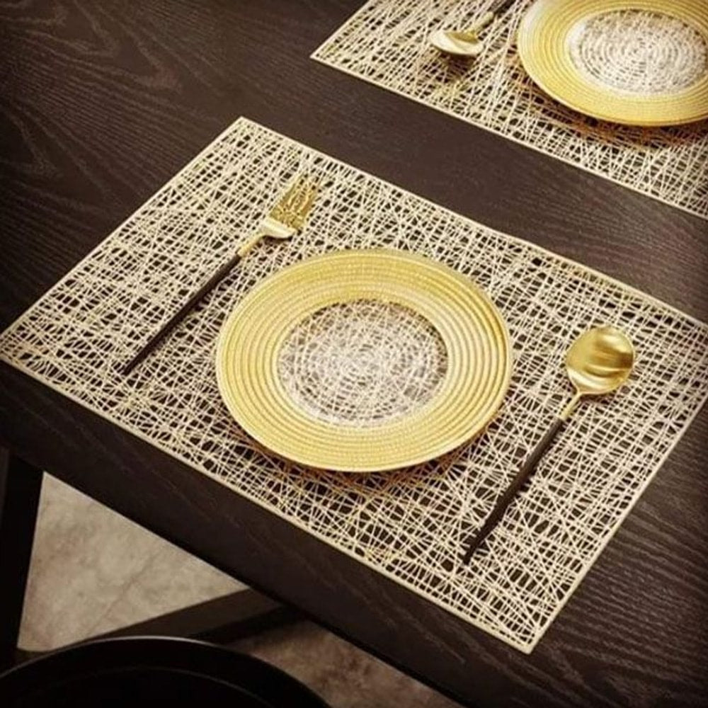 2pcs Coaster Set Non-Slip PVC Golden Rectangle Placemats