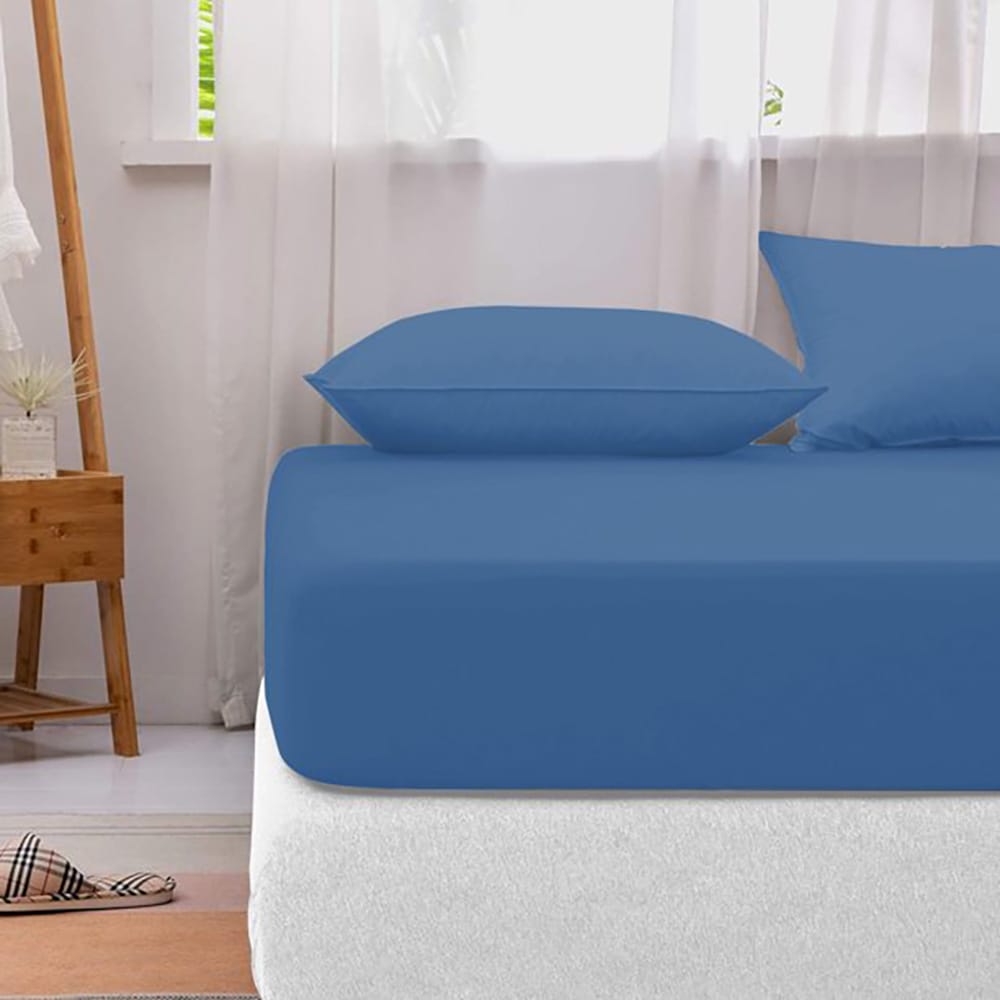 Cotton fitted sheet-Niagara Blue