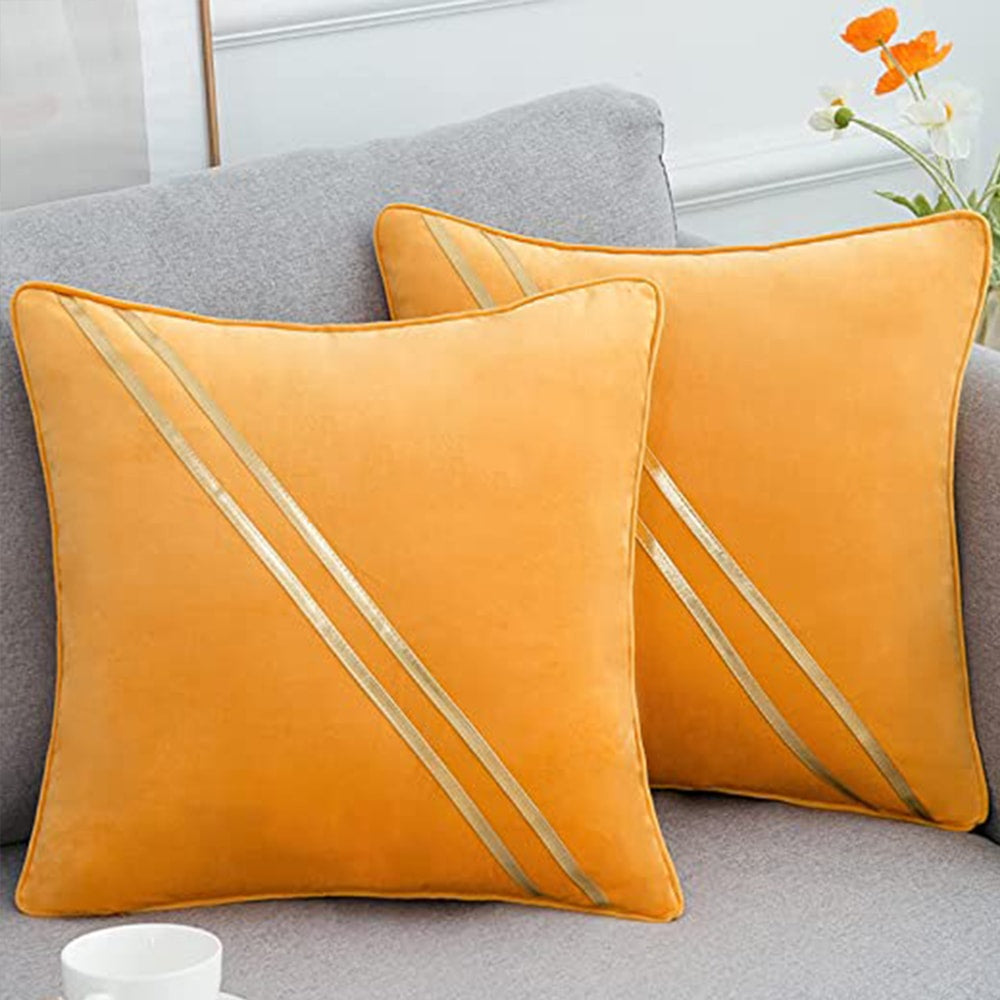 Diagonal Line Velvet Cushion Covers - Yellow