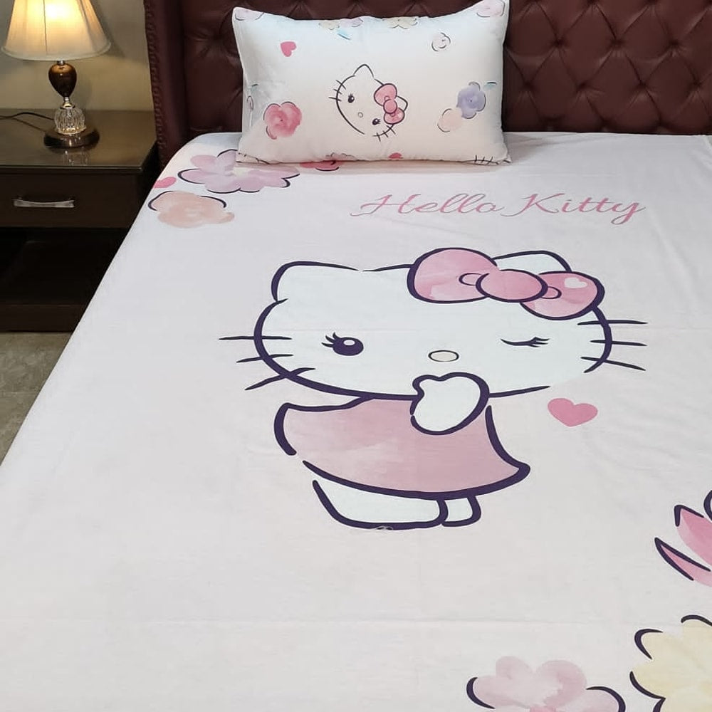 Hello Kitty Pink Cartoon Bed Sheet