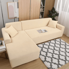 L-Shape Jersey Sofa Cover Beige