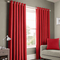 Plain Cotton Curtain Panels - Red