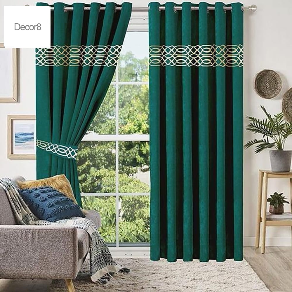 Premium Versace Velvet Curtain Panels - Green