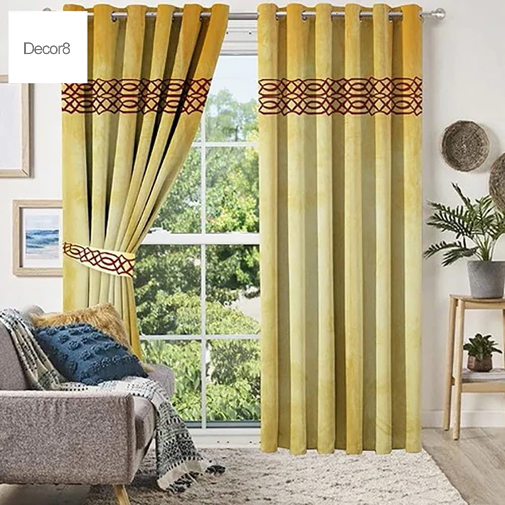 Premium Versace Velvet Curtain Panels - Yellow