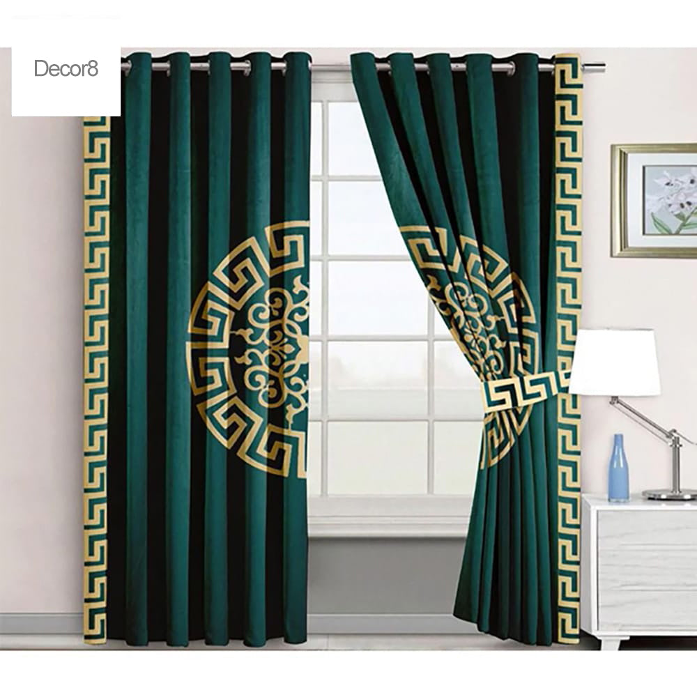 Premium Versace Velvet Curtain Panels - dark green