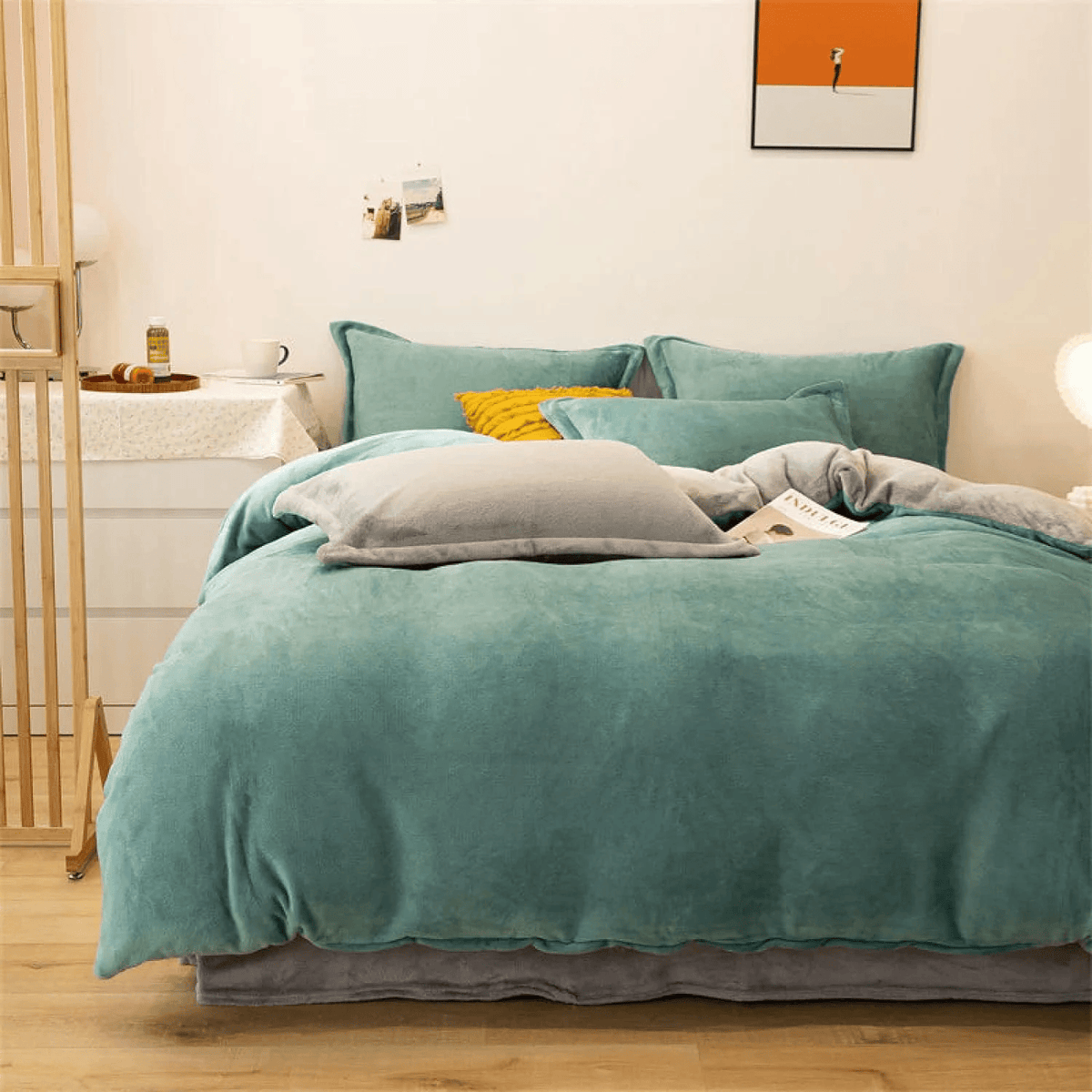 Reversible Duvet Cover - Light Teal Grey