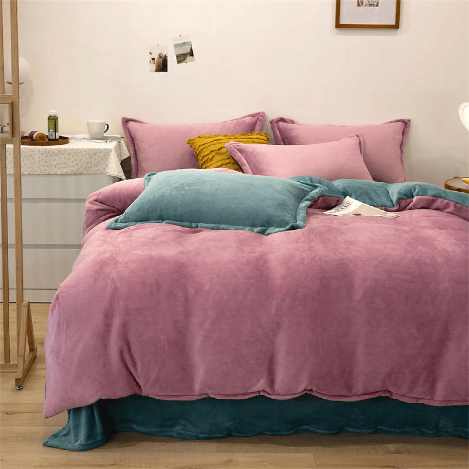 Reversible Duvet Cover - Rose Pink Teal