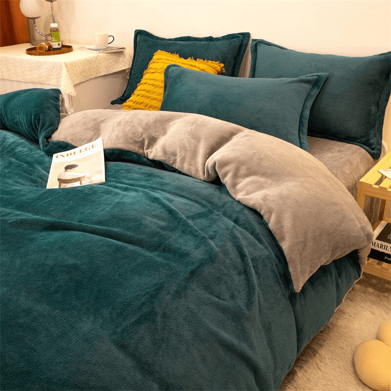 Reversible Duvet Cover - Teal Khaki