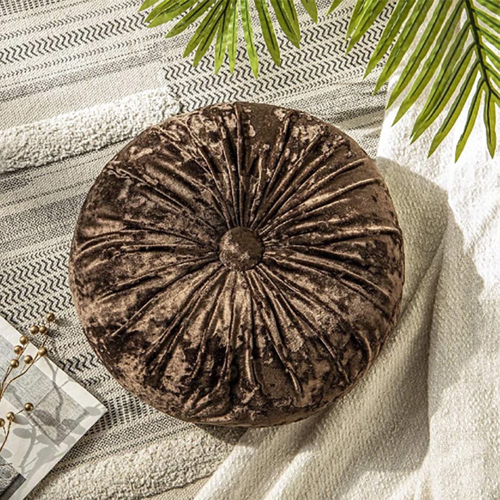 Round Pumpkin Velvet Cushion - Coffee