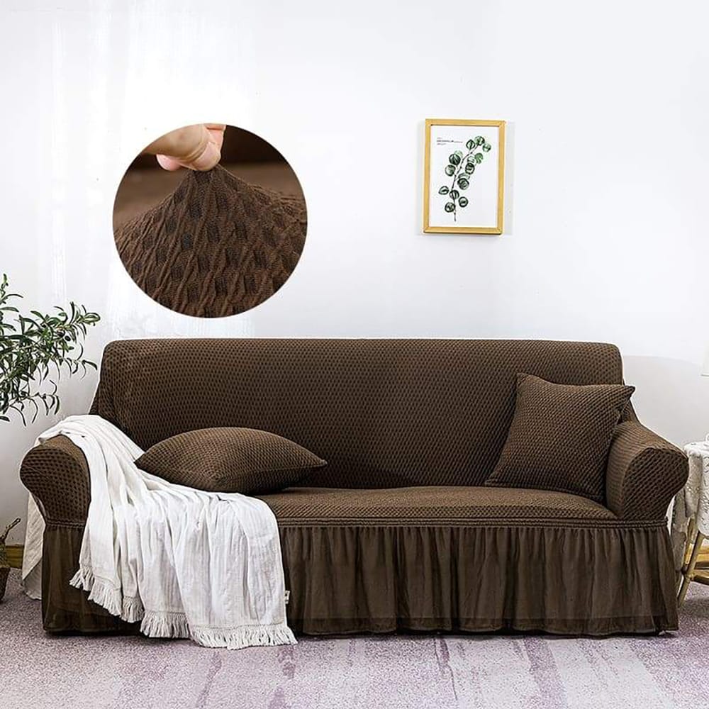 Ruffle Skirt Mesh Fabric Turkish Sofa cover - Brown