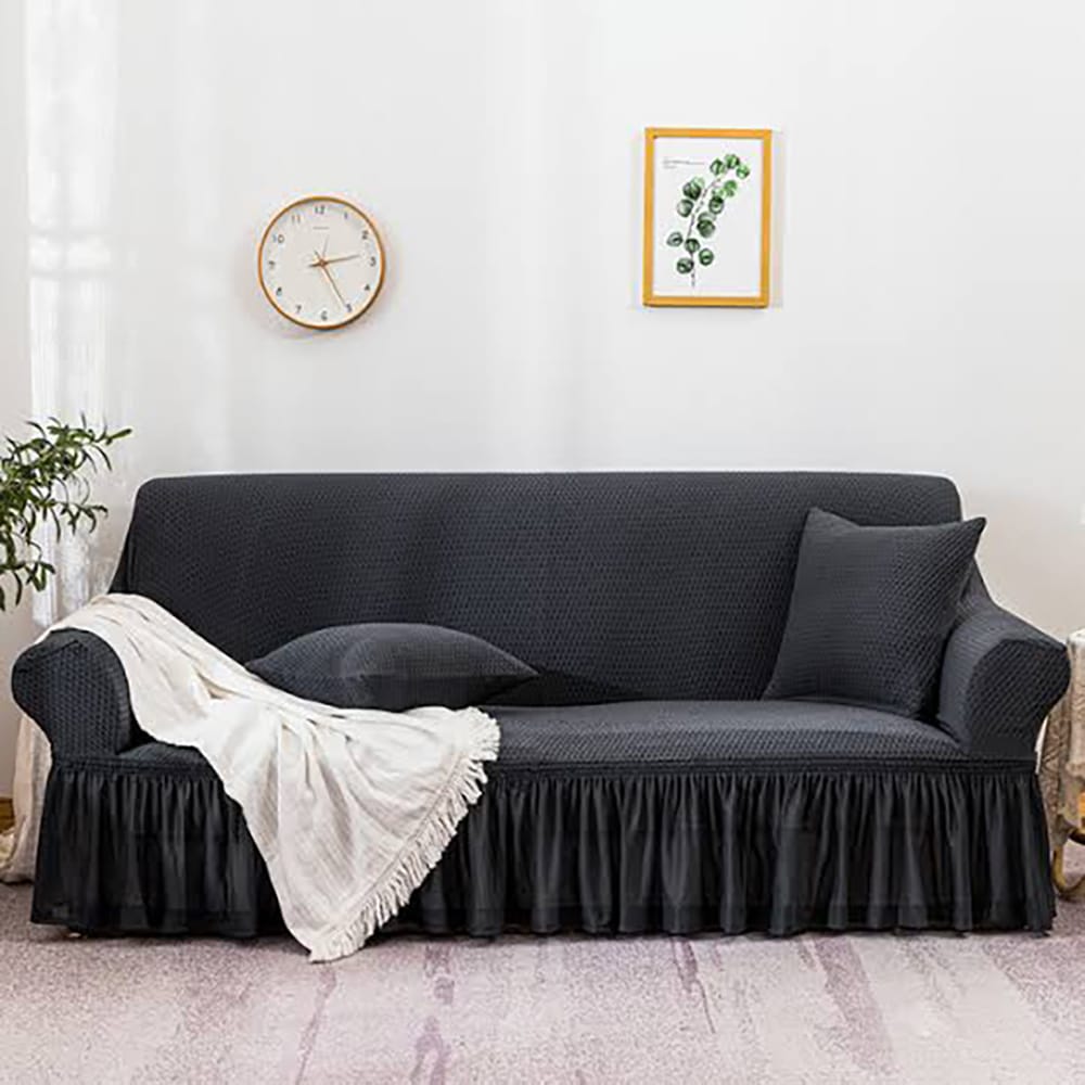 Ruffle Skirt Turkish Sofa cover - Dark Grey