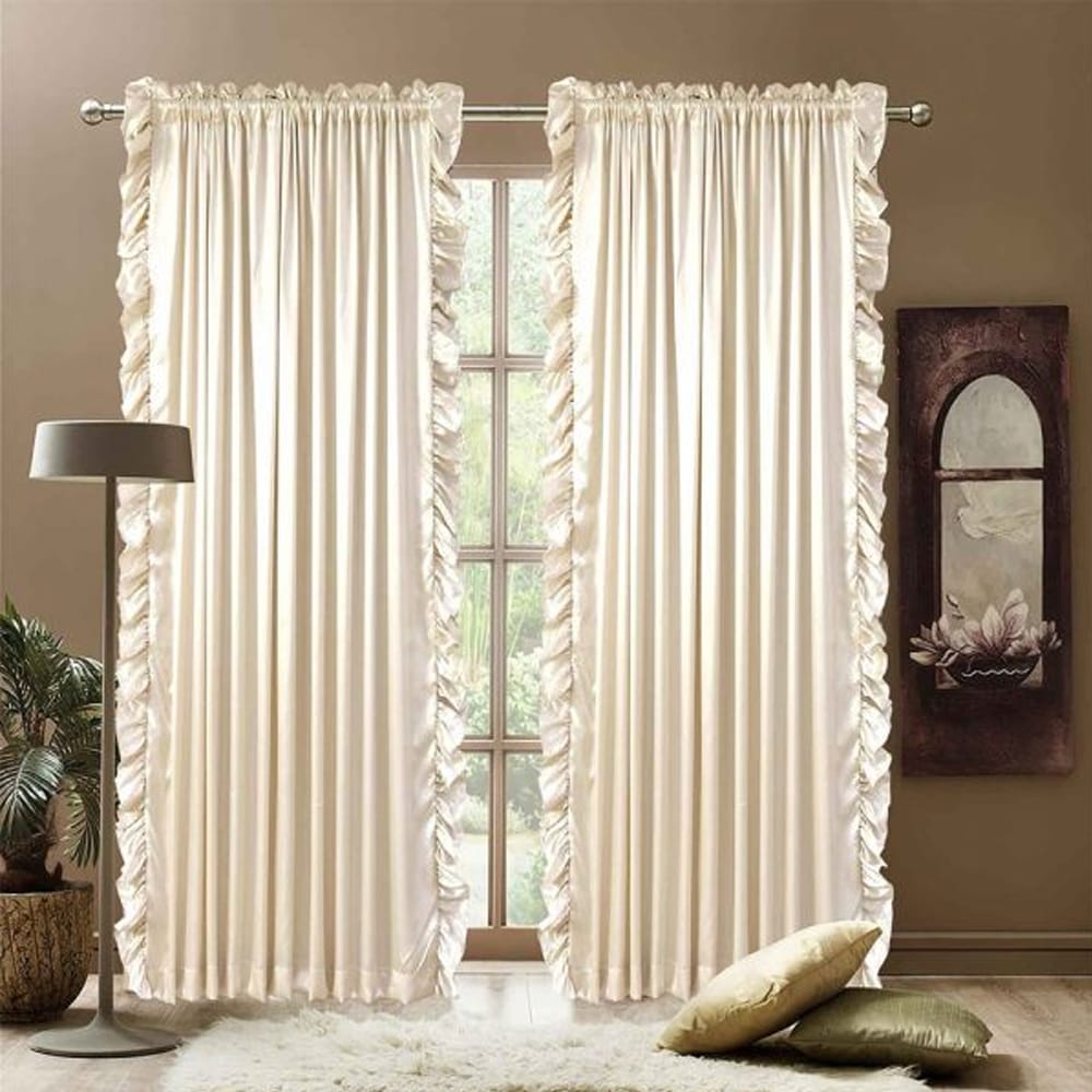 Ruffle curtain luxury silk fabric vertical – Off White