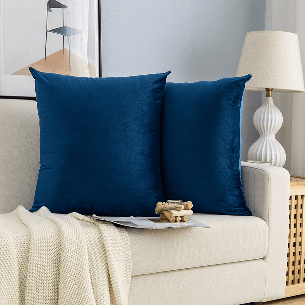 Velvet Cushion Covers for Sofa - Blue