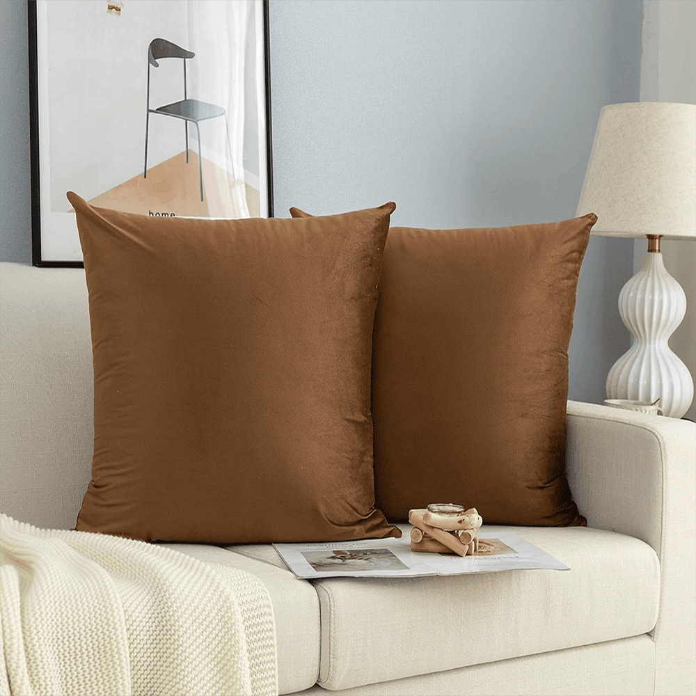 Velvet Cushion Covers for Sofa - Brown