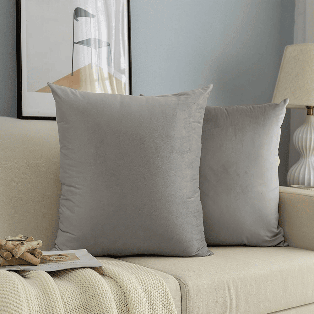 Velvet Cushion Covers for Sofa -  Grey