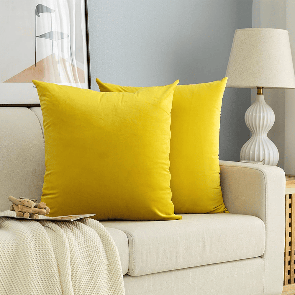 Velvet Cushion Covers for Sofa - Yellow