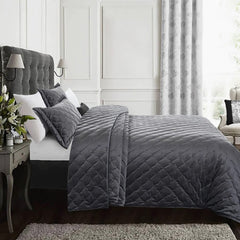 Velvet Quilted Bedspread - Grey 2