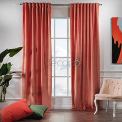 velvet curtains coral