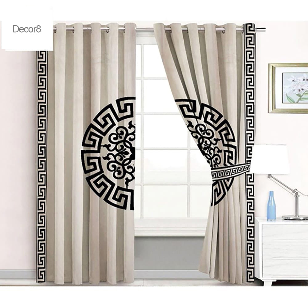 premium versace motif velvet curtain - beige