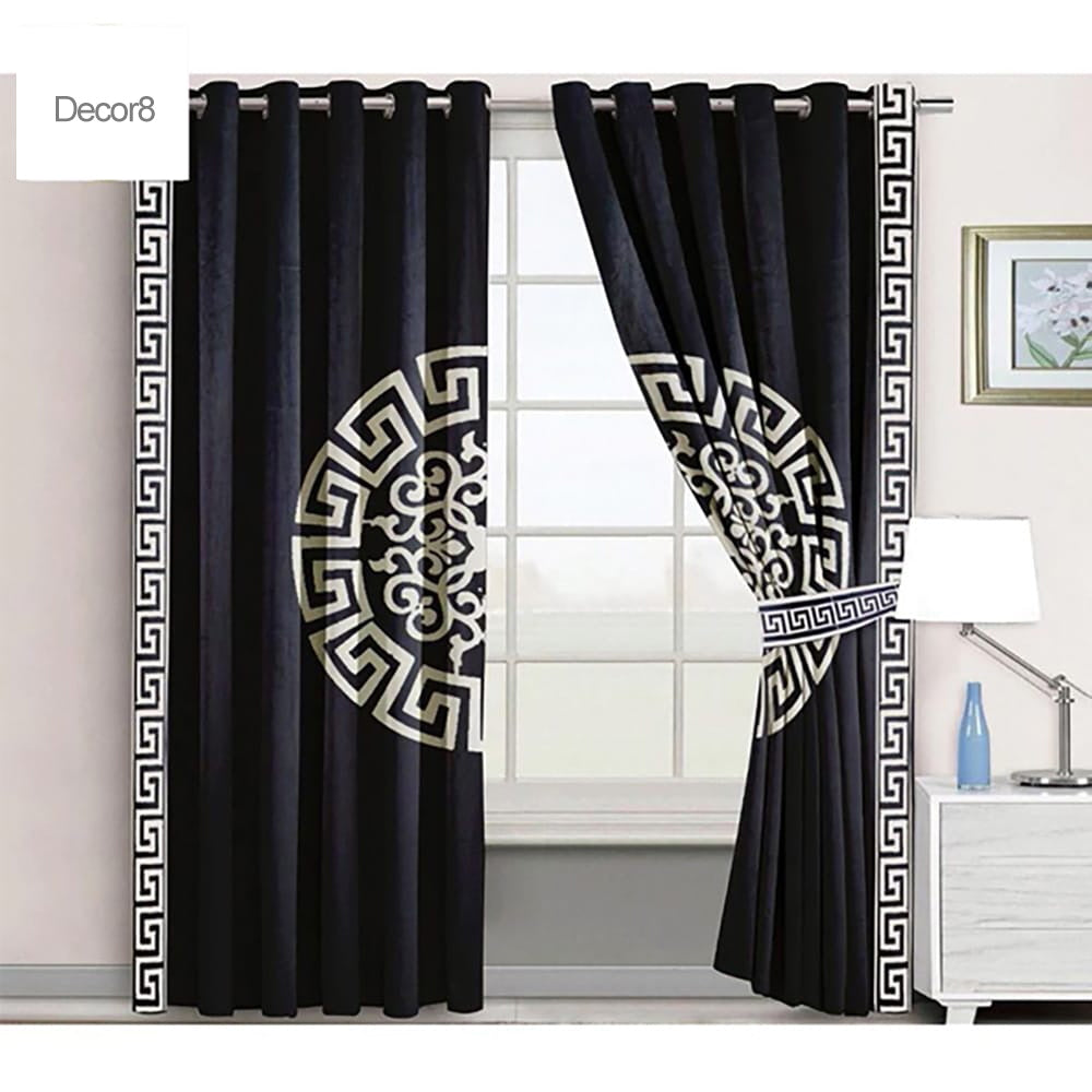 premium versace motif velvet curtain - black