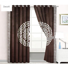 premium versace motif velvet curtain - brown