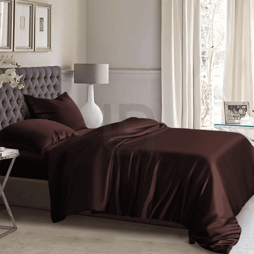 Silk Duvet Cover Set Brown