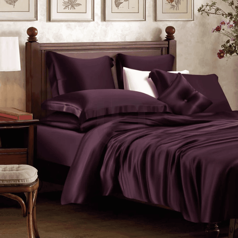 Silk Duvet Cover Set Grape Red Color